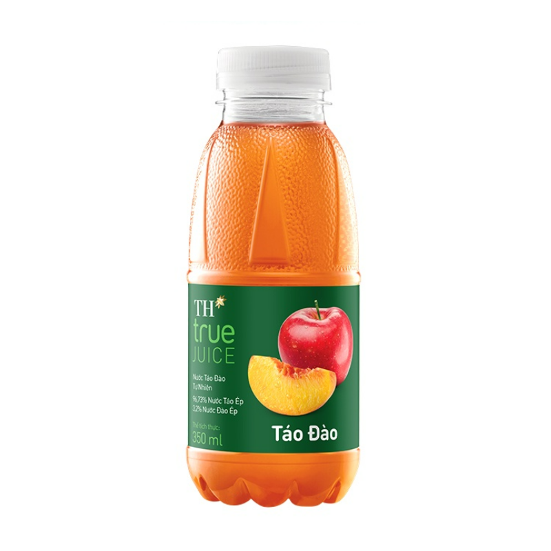 Nước trái cây TH True Juice hương táo đào chai 350ml chính hãng