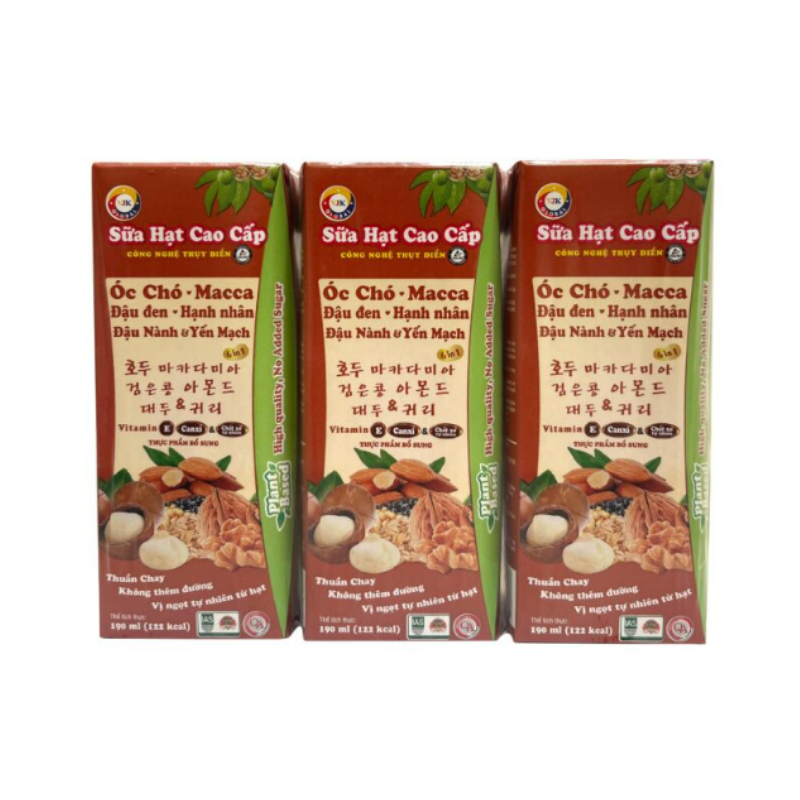 Lô 3 sữa hạt VJK óc chó macca hạnh nhân đậu đen hộp 190ml chính hãng