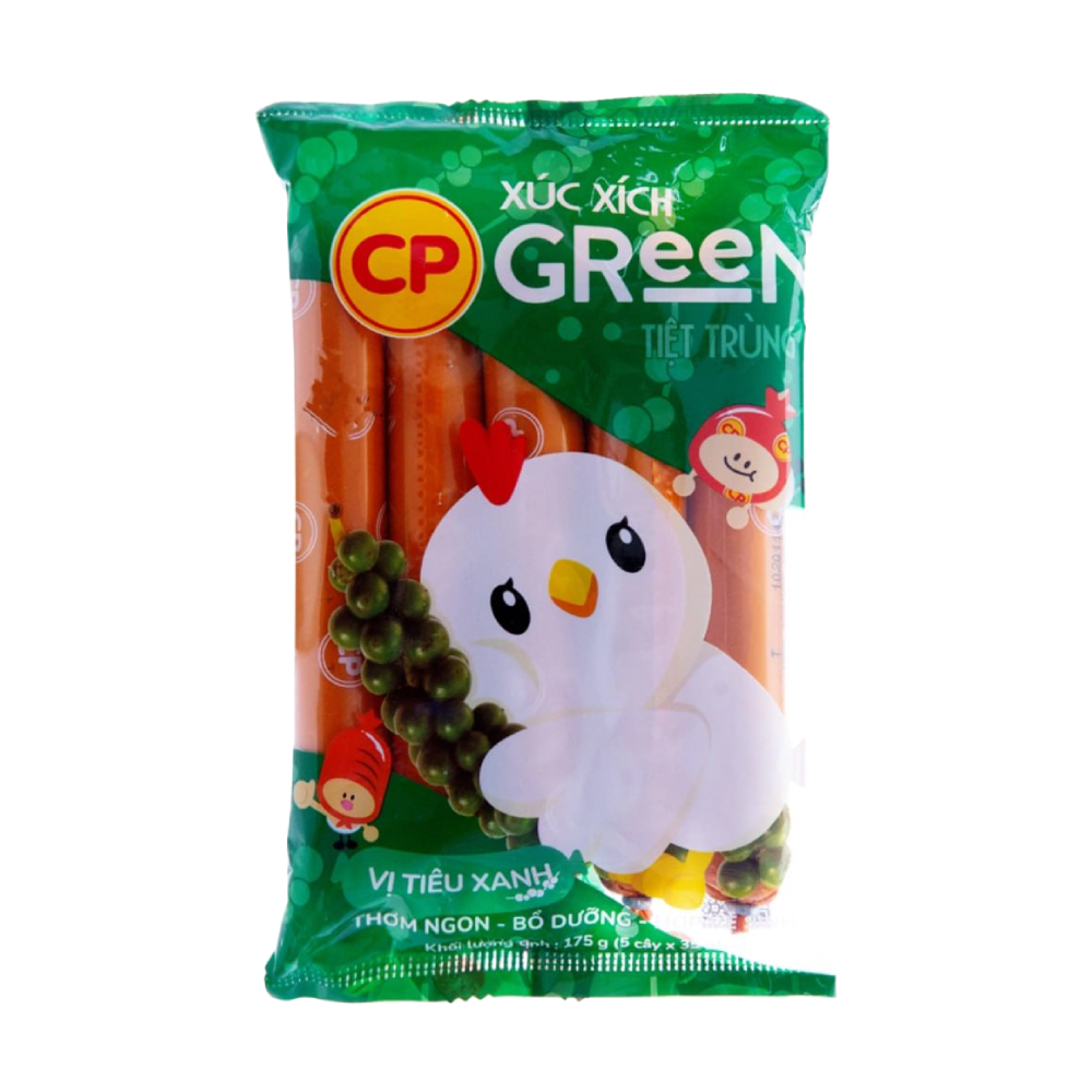 Xúc xích tiệt trùng CP Green vị tiêu xanh gói 35g x 5 cây chính hãng