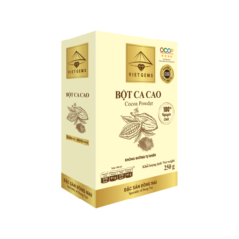 Bột ca cao nguyên chất Viet Gems hộp 250g chính hãng