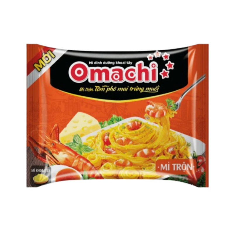 Mì trộn Omachi tôm phô mai trứng muối gói 92g chính hãng
