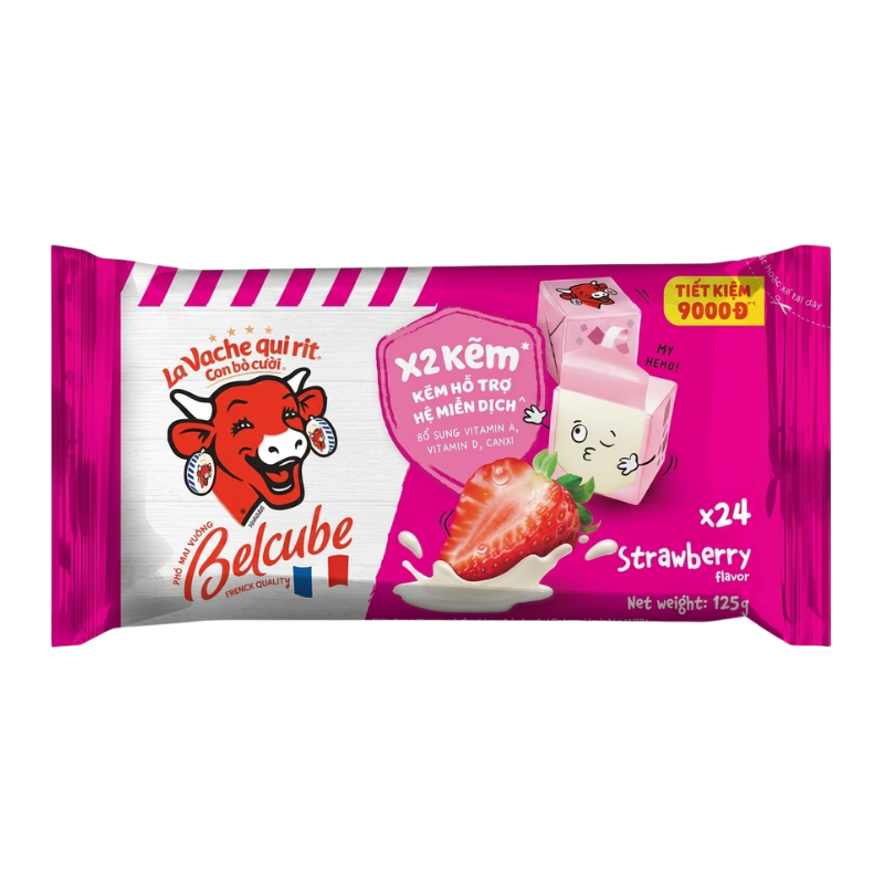 Gói 24 viên phô mai Belcube vị dâu 125g chính hãng