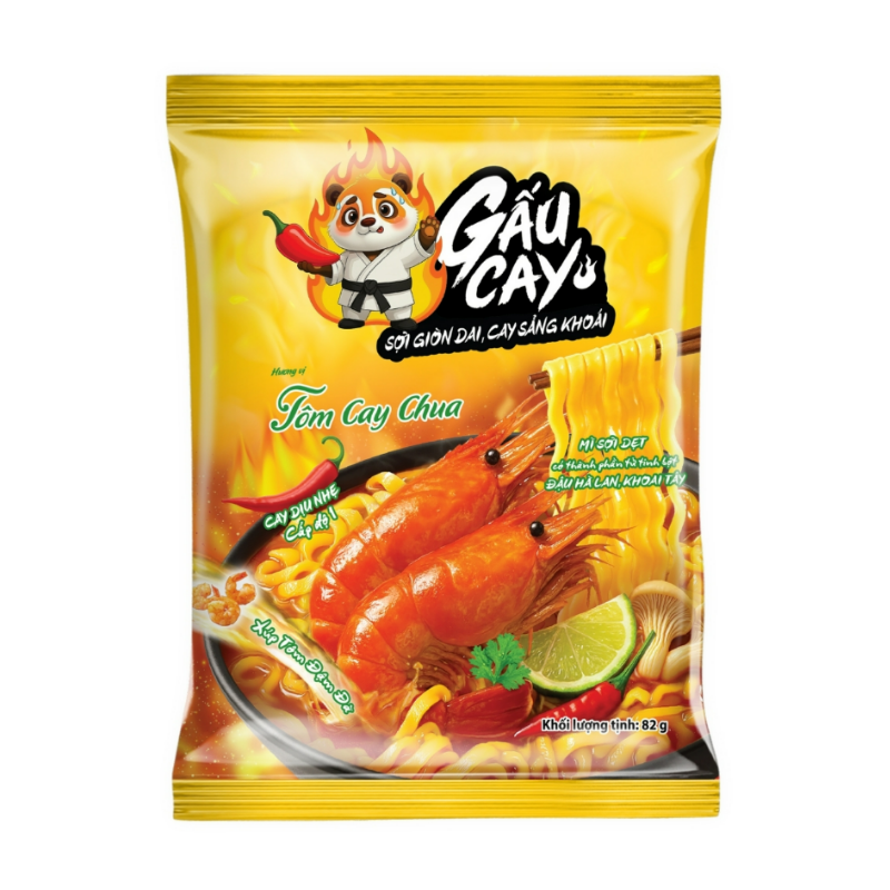 Mì Gấu Cay vị tôm cay chua gói 82g chính hãng