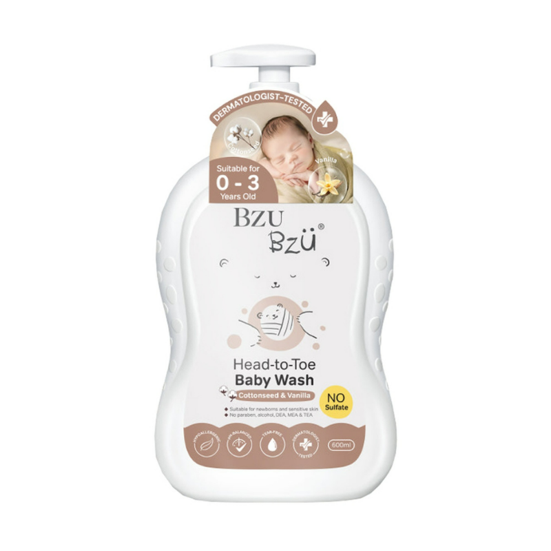 Tắm gội Bzu Bzu hạt bông & vani chai 600ml chính hãng