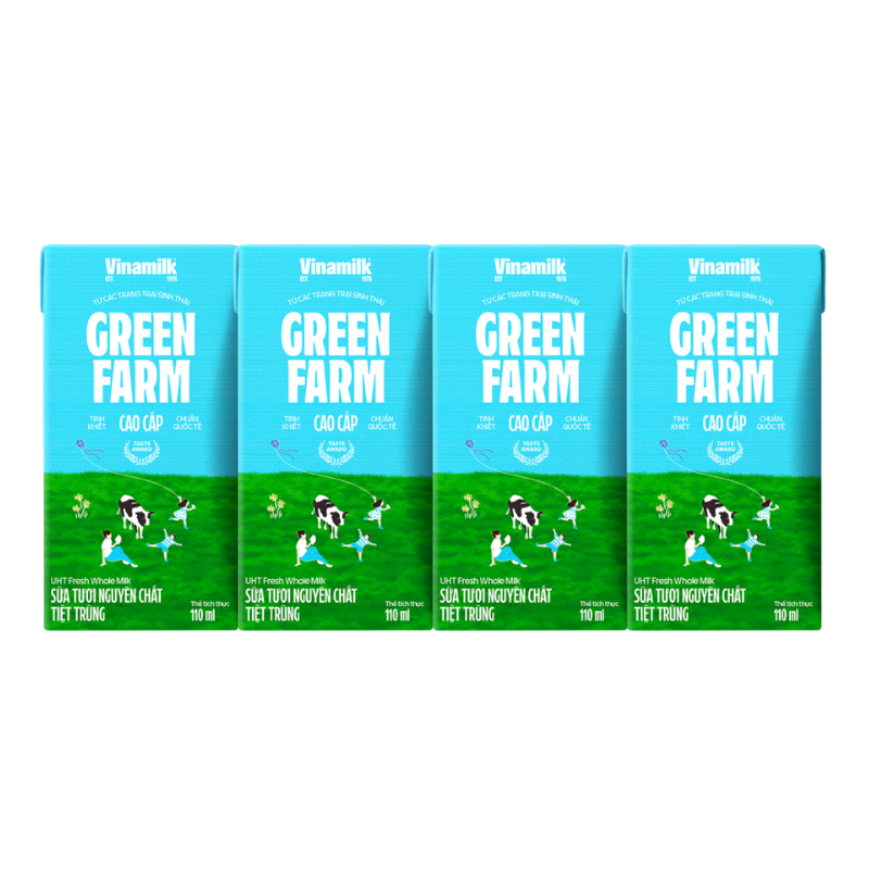 Lô 4 sữa Vinamilk Green Farm 100% không đường hộp 110ml chính hãng