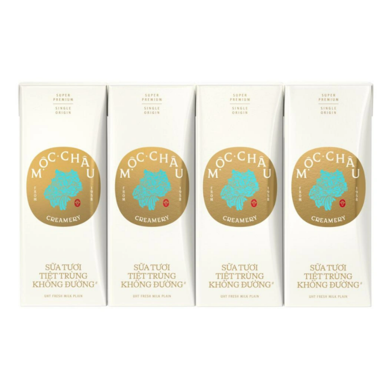 Lô 4 sữa Mộc Châu Creamery không đường hộp 180ml chính hãng