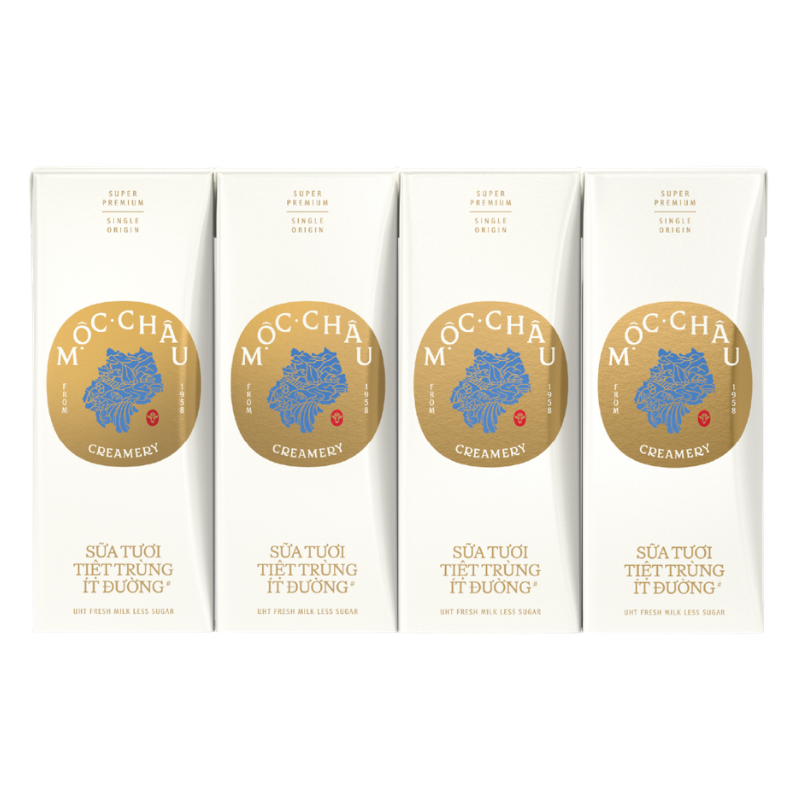 Lô 4 sữa Mộc Châu Creamery ít đường hộp 180ml chính hãng