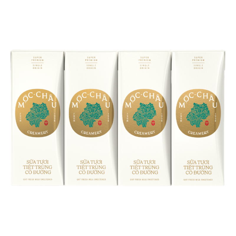 Lô 4 sữa Mộc Châu Creamery có đường hộp 180ml chính hãng