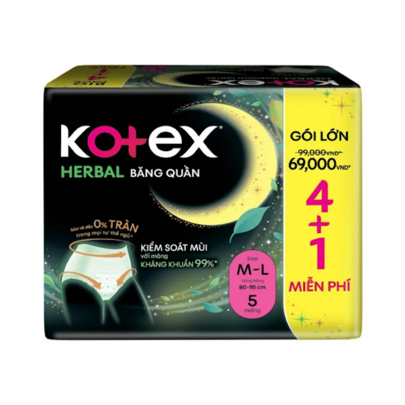 Băng vệ sinh dạng quần Kotex Herbal size M-L 4 miếng chính hãng