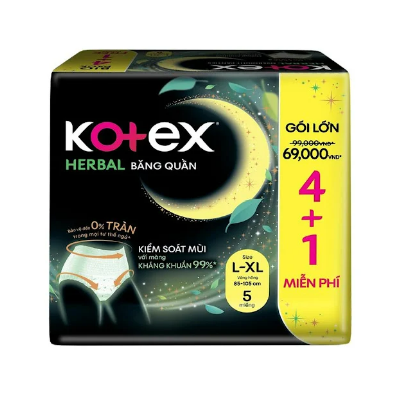 Băng vệ sinh dạng quần Kotex Herbal size L-XL 4 miếng chính hãng