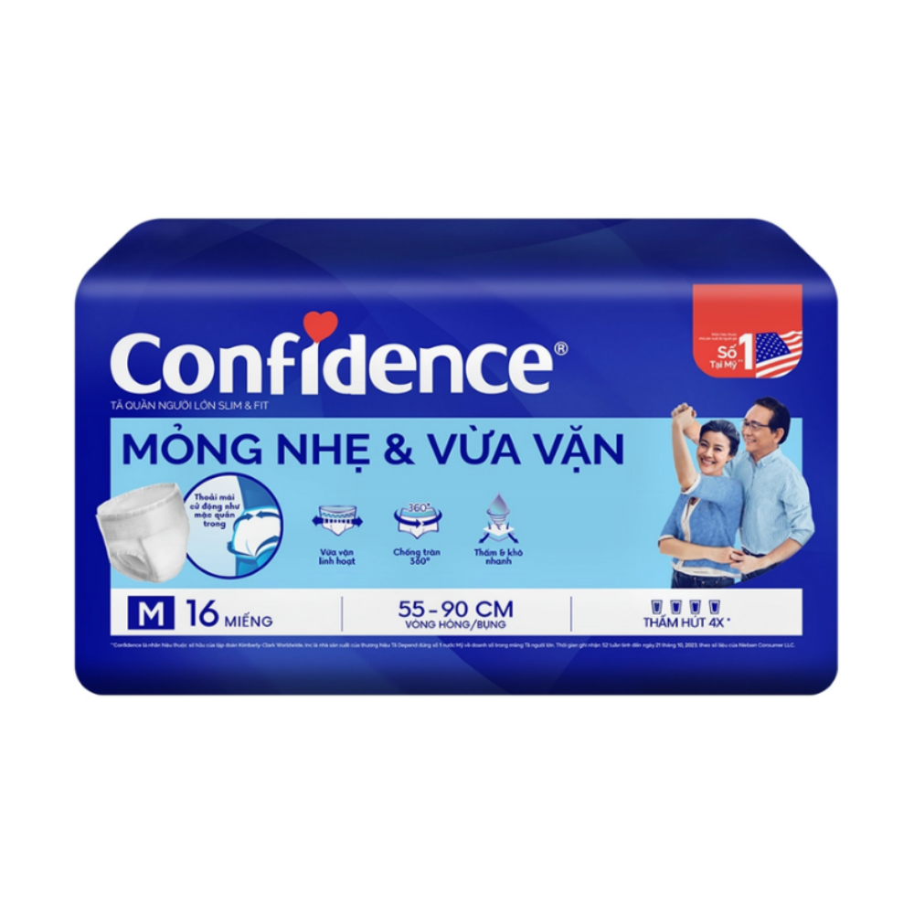 Tã quần người lớn Confidence mỏng nhẹ size M 16 miếng chính hãng