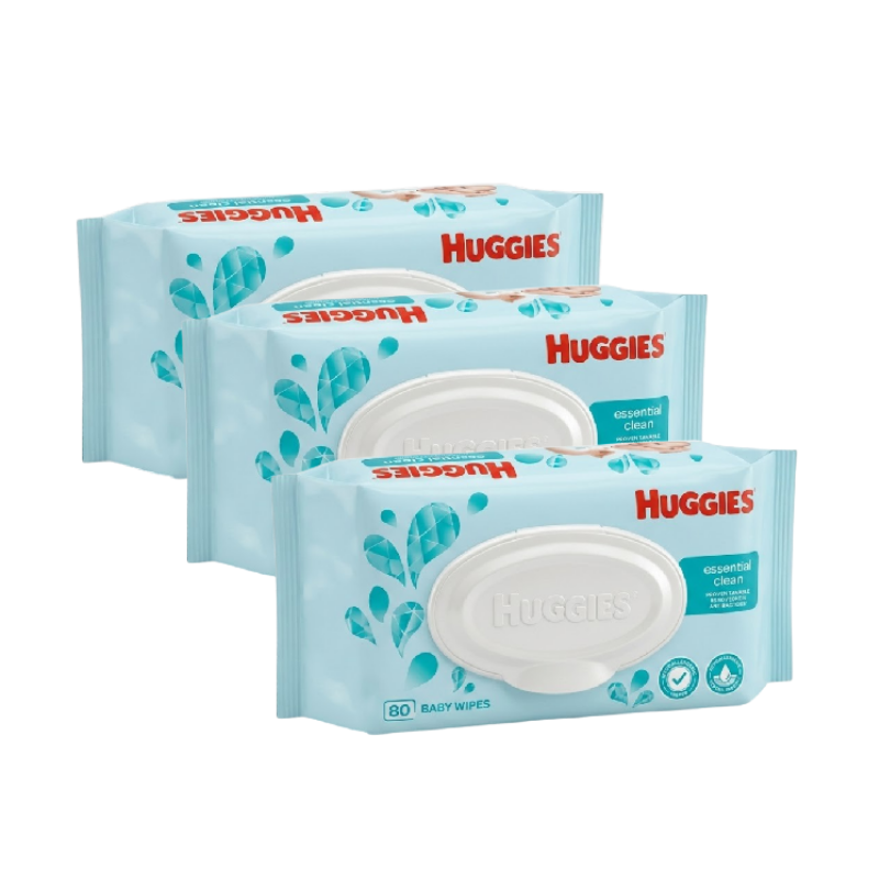 Lô 3 khăn ướt Huggies Essential gói 80 miếng chính hãng
