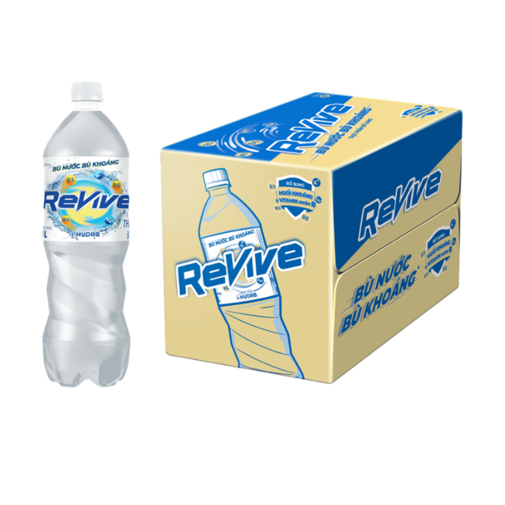 Thùng 12 nước điện giải Revive bù nước bù khoáng chai 1 lít chính hãng
