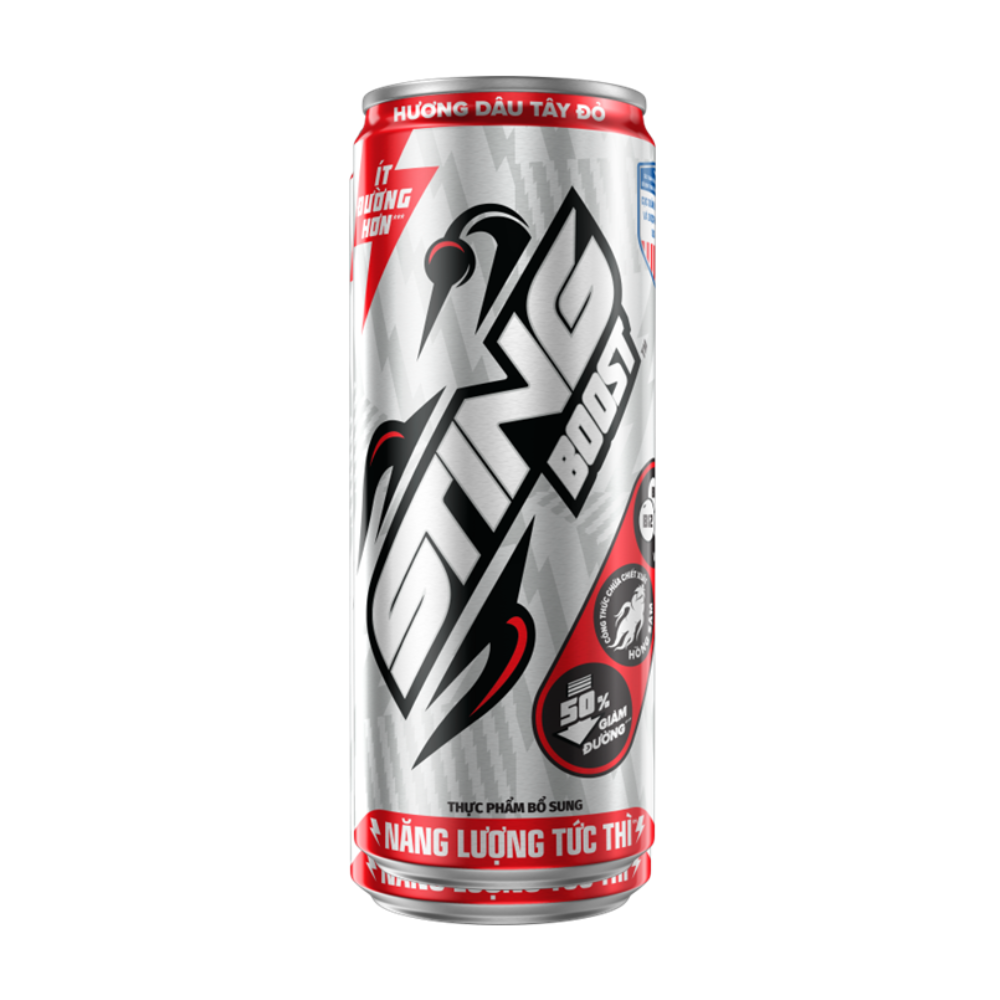 Nước tăng lực Sting dâu tây đỏ ít đường lon 330ml chính hãng