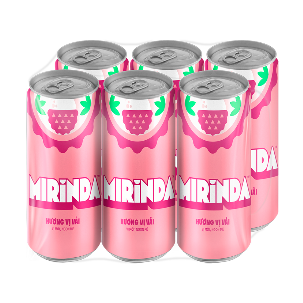 Lô 6 nước ngọt Mirinda vị vải lon 320ml chính hãng