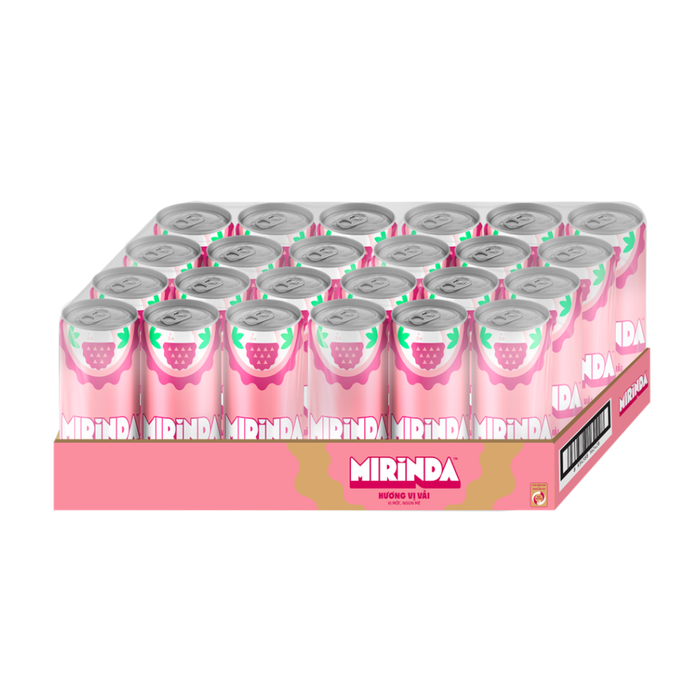 Thùng 24 nước ngọt Mirinda vị vải lon 320ml chính hãng